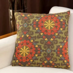 IZMIR Textile·Coussins|Coussin rétro – fleurs encadrées multicolores