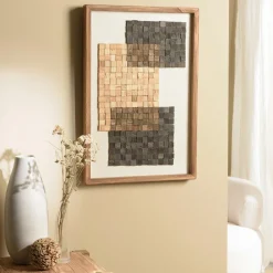 DENVER Univers Déco·Maison De Campagne|Décorations Murales|Décoration murale bois et tissu mosaïques beiges/noires 42 x 62 cm