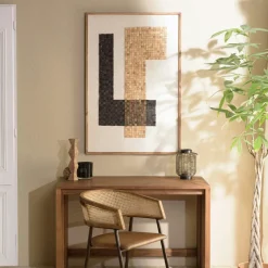 DENVER Univers Déco·Maison De Campagne|Décorations Murales|Décoration murale bois et tissu mosaïques beiges/noires 82 x 122 cm