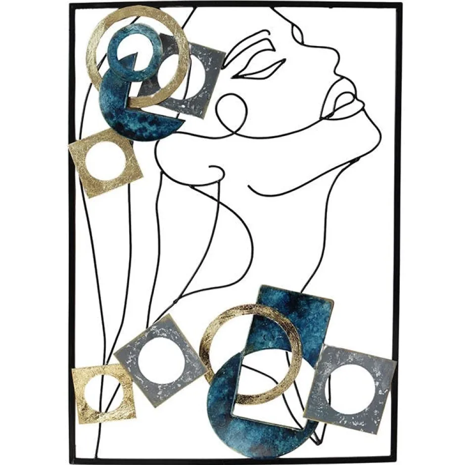Univers Déco·Design Contemporain|Décorations Murales|Décoration murale en métal visage et formes bleues et or