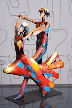 Objets Décoration·Figurines / Statues|Décoration murale en métal peint couple sous la pluie