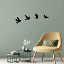 Décorations Murales|Décoration murale en métal noir – oiseaux en vol (lot de 4)