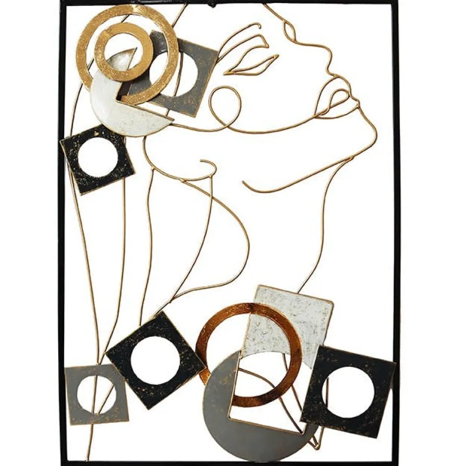 Décorations Murales|Décoration murale en métal visage et formes noir, gris, or