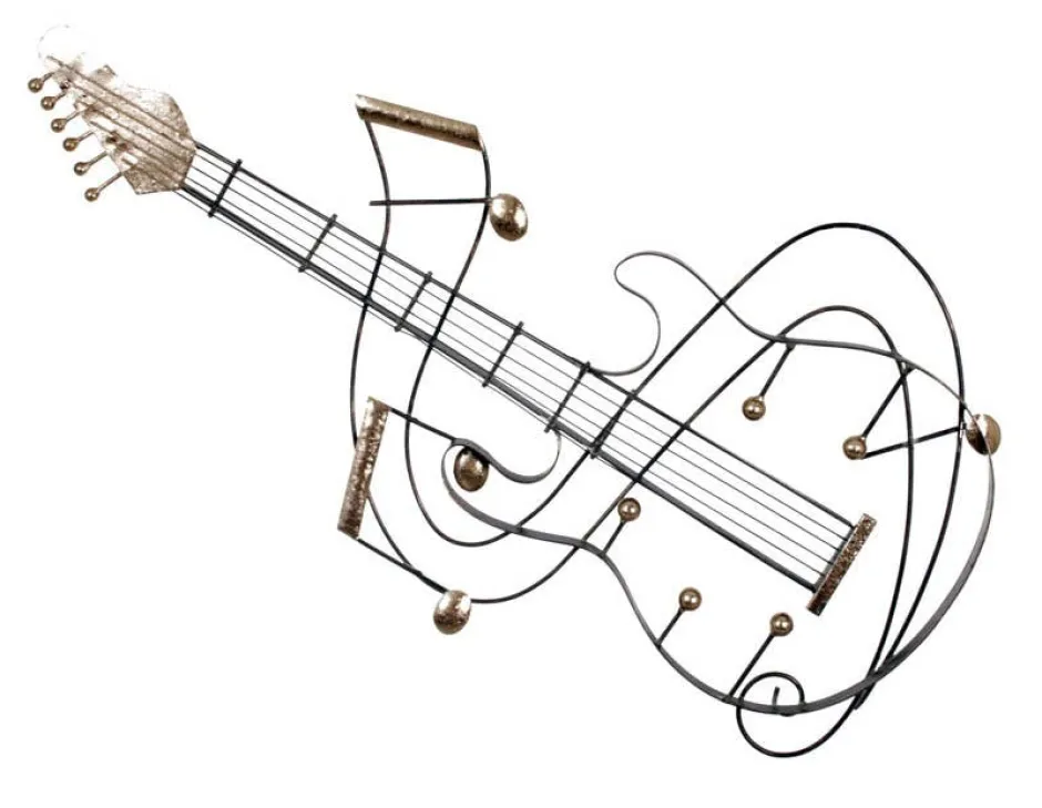 Décorations Murales|Décoration murale guitare métal argenté doré 89x44cm