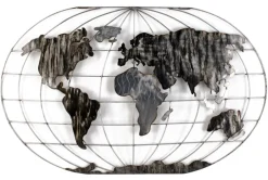Univers Déco·Globe-Trotter|Décorations Murales|Décoration murale Mappemonde en métal gris et noir 120x75cm
