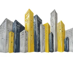 Décorations Murales|Décoration murale métal buildings gris et jaunes