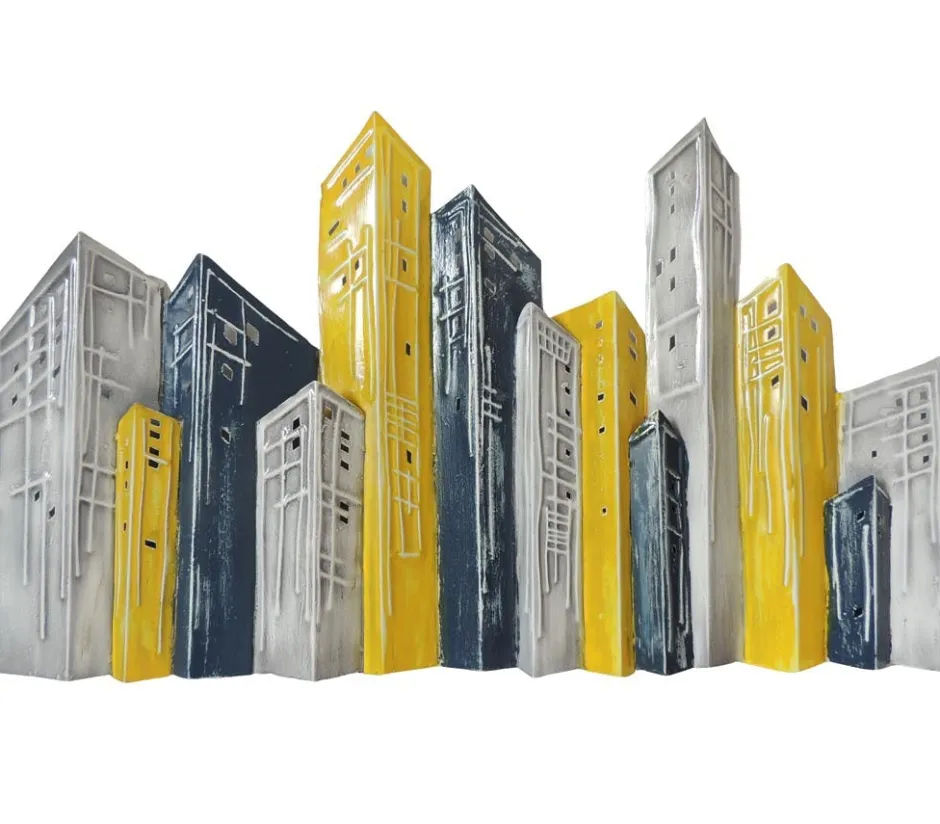 Décorations Murales|Décoration murale métal buildings gris et jaunes
