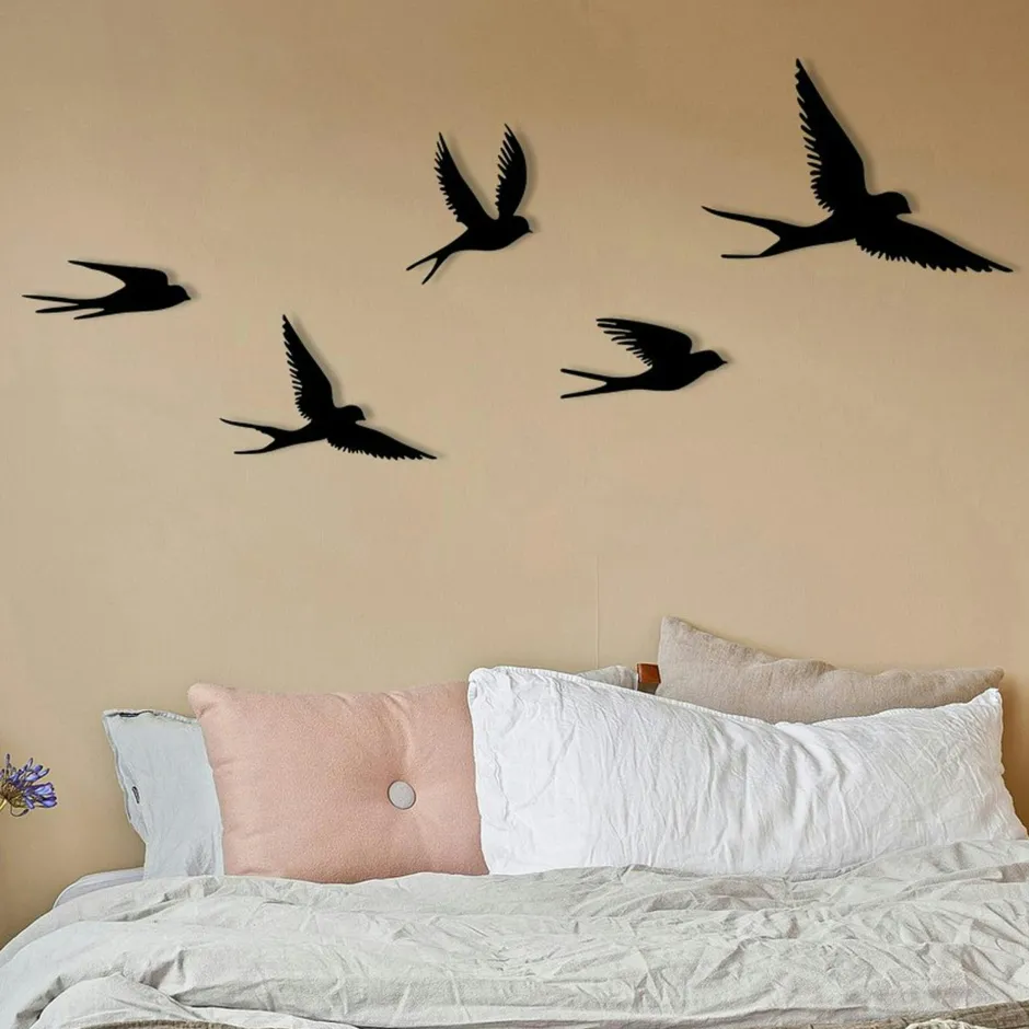 Décorations Murales|Décoration murale nature – oiseaux métal noir (lot de 11)