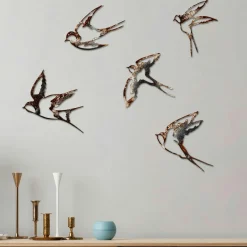Décorations Murales|Décoration murale oiseaux en métal mordoré (lot de 5)
