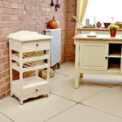 Tradition Meubles De Cuisine·Dessertes / Chariots|Desserte de cuisine Hévéa 2 tiroirs, 1 étagère, 2 racks à bouteilles 49x38x84cm