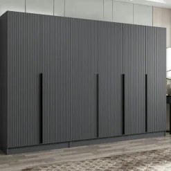 BYRON Armoires En Bois|Meubles De Chambre·Dressings|Dressing 6 portes grises rainurées 3 penderies