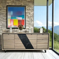 ESSEN Buffets Noirs|Buffets Noirs|Enfilade 4 portes chêne blanc décor graphique