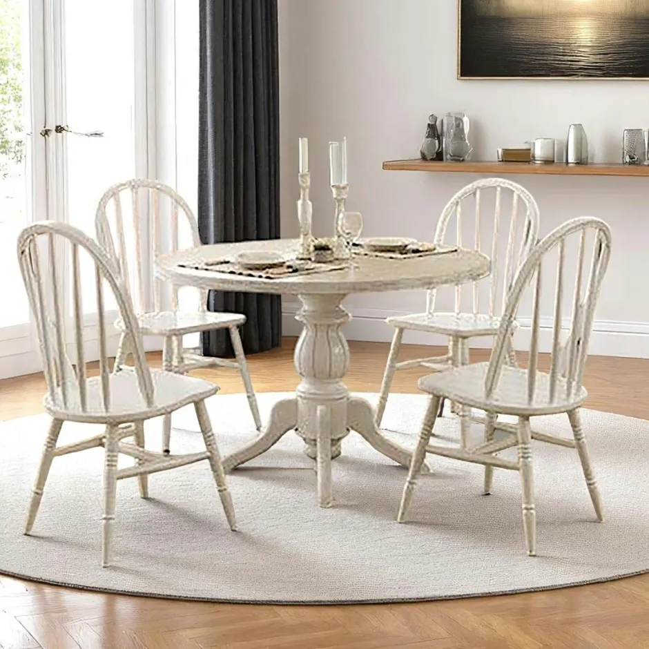 TENA Tables À Manger Rondes|Tables À Manger En Bois|Ensemble salle à manger blanc - scandinave (5 pièces)