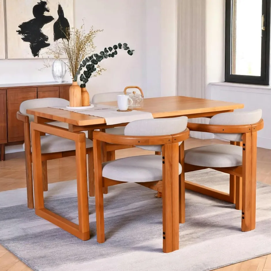 BOMA Tables À Manger Rectangulaires|Tables À Manger En Bois|Ensemble salle à manger rétro - 4 chaises