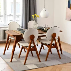 SITIA Tables À Manger En Bois|Tables À Manger Rectangulaires|Ensemble salle à manger vintage - 4 chaises écrues