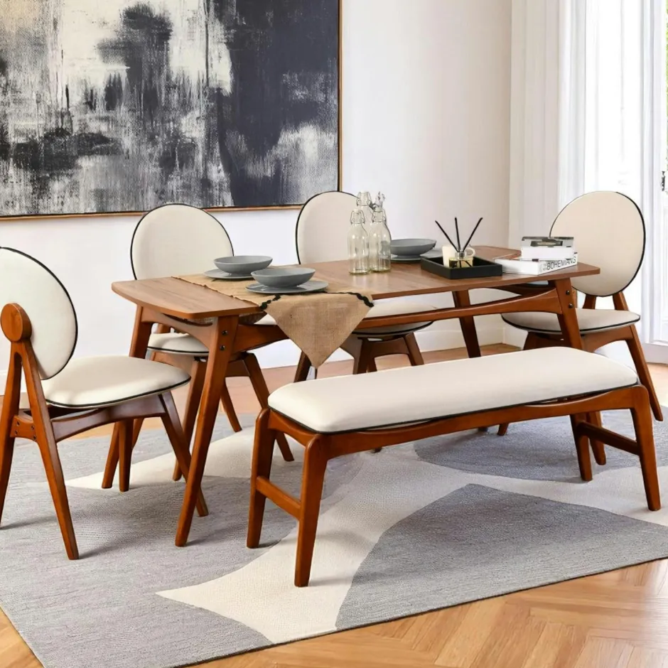 SITIA Tables À Manger Rectangulaires|Tables À Manger En Bois|Ensemble salle à manger vintage - 6 places