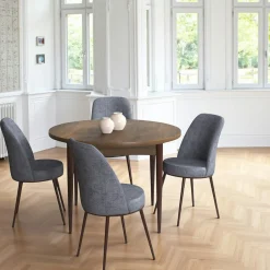 AROLA Tables À Manger Rondes|Tables À Manger En Bois|Ensemble table ronde Ø90 cm + 4 chaises grises à motifs