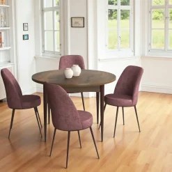 AROLA Tables À Manger Rondes|Tables À Manger En Bois|Ensemble table ronde Ø90 cm + 4 chaises roses à motifs