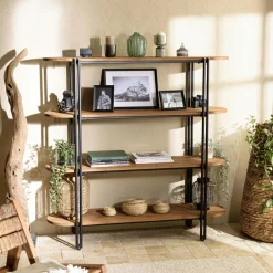 Swing Etagères Industrielle|Etagère de rangement en teck et métal 4 niveaux 140 cm