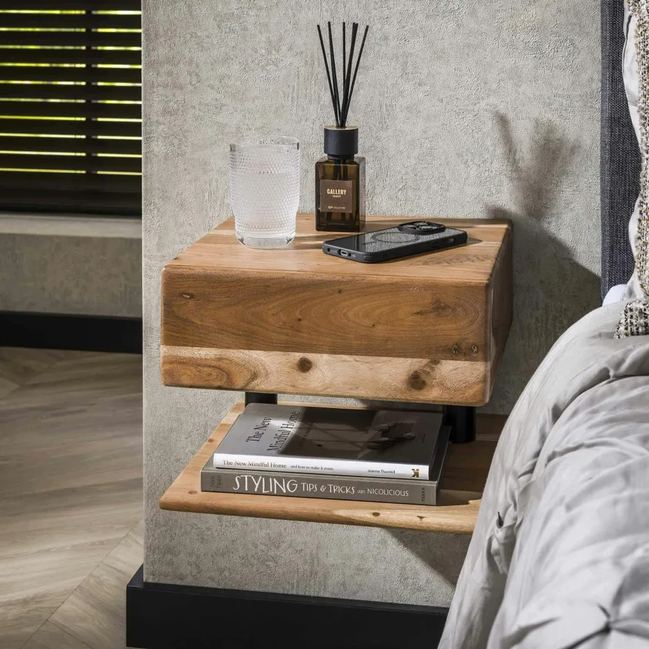 Melbourne Meubles De Salon·Etagères Murales|Meubles De Rangement·Etagères Murales|Etagère murale bois massif bordure naturelle 90 cm