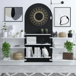 JENA Meubles De Salon·Etagères Murales|Meubles De Rangement·Etagères Murales|Etagère murale effet chêne clair structure métal noir