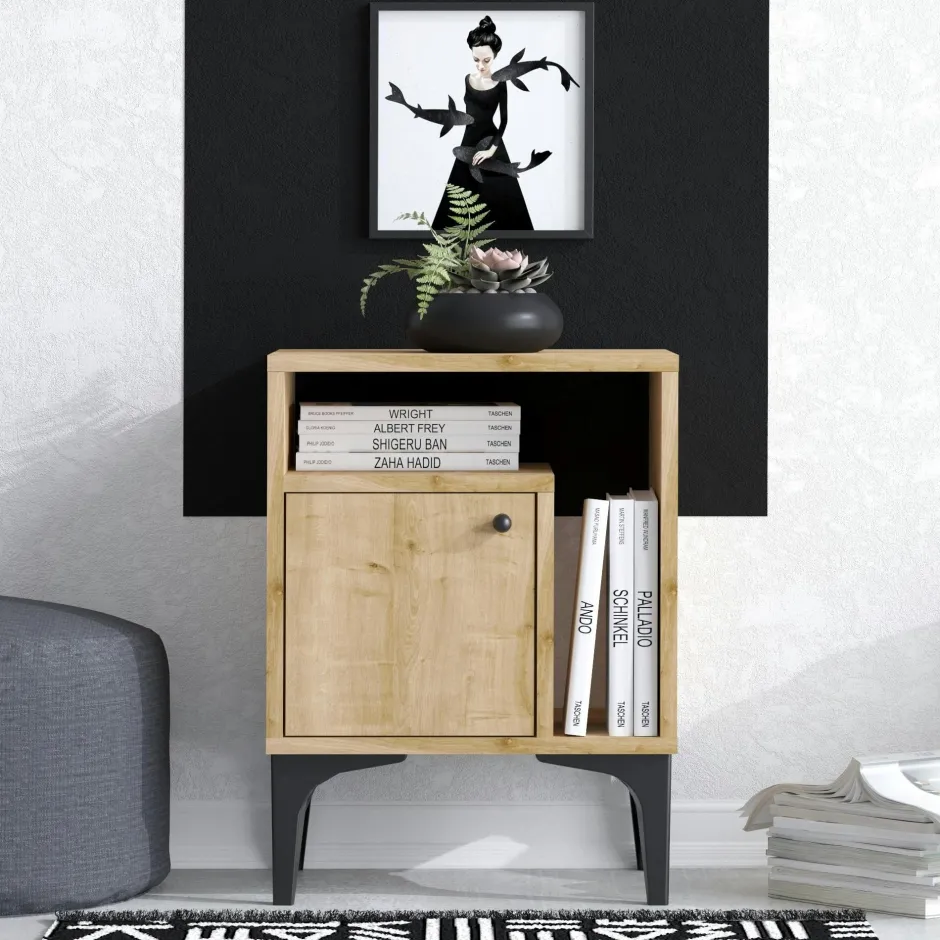 CYCLADES Tables De Chevet Suspendues|Tables De Chevet Industrielles|Etagère murale ronde bois recyclé brut 1 tiroir D30 cm