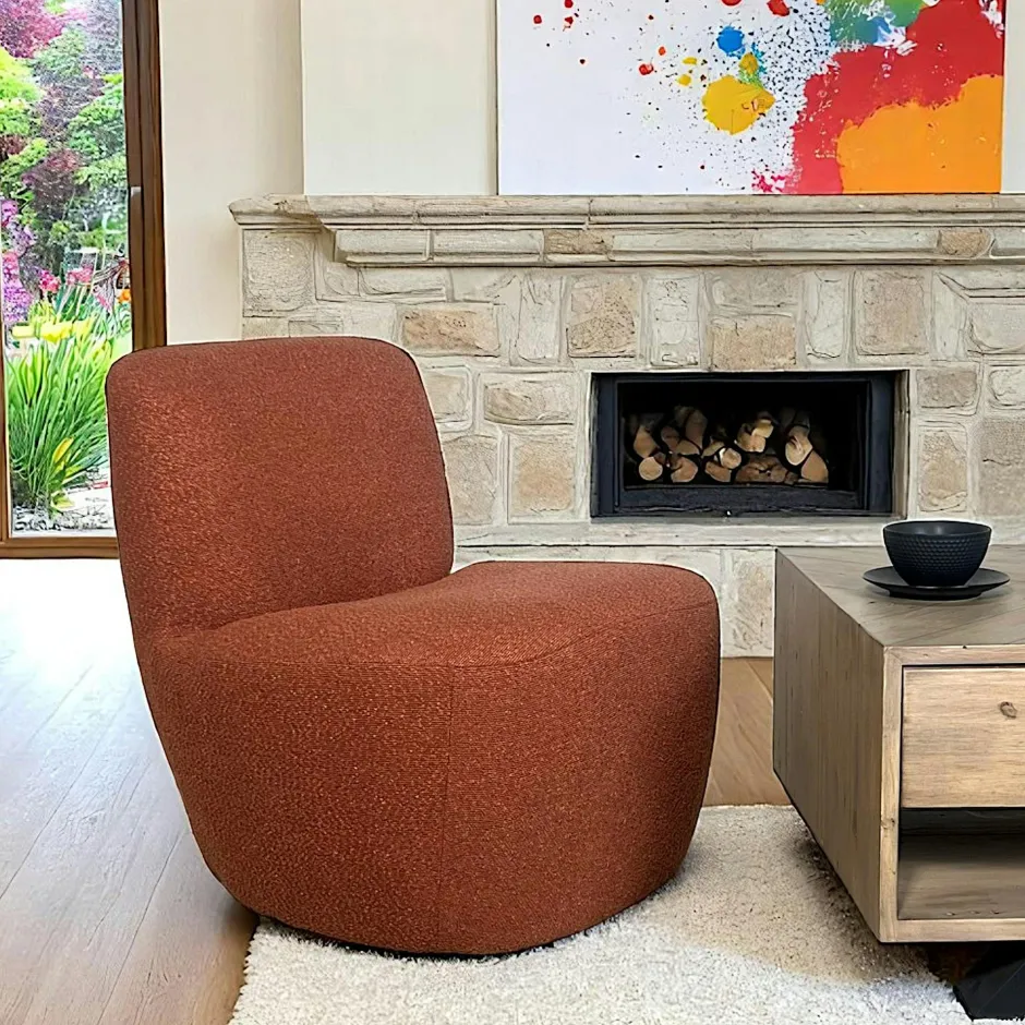 MALMOE Chaises Bouclettes|Fauteuil arrondi tissu bouclettes terracotta