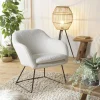 TIM Fauteuils En Tissu|Chaises Bouclettes|Fauteuil blanc contemporain en tissu bouclette