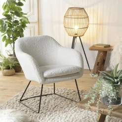 TIM Fauteuils En Tissu|Chaises Bouclettes|Fauteuil blanc contemporain en tissu bouclette