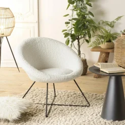 TIM Fauteuils En Tissu|Chaises Bouclettes|Fauteuil blanc contemporain en tissu bouclette