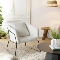 TIM Fauteuils En Tissu|Chaises Bouclettes|Fauteuil blanc en tissu bouclette