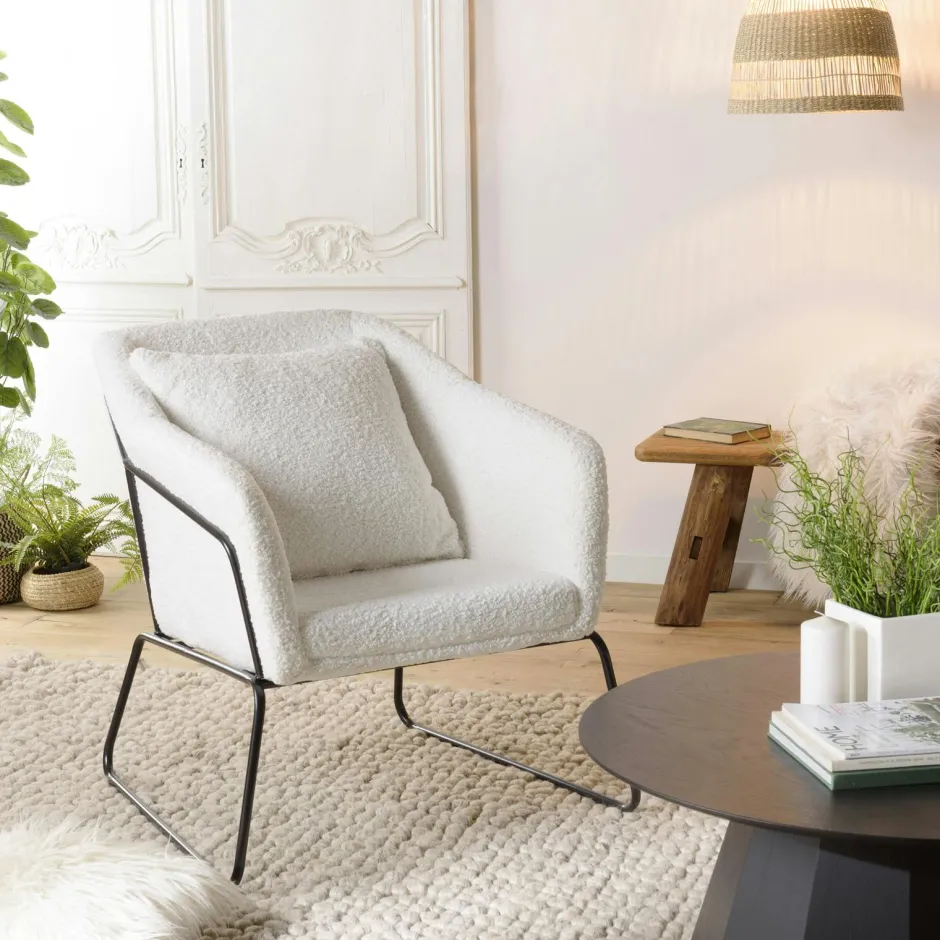 TIM Fauteuils En Tissu|Chaises Bouclettes|Fauteuil blanc en tissu bouclette
