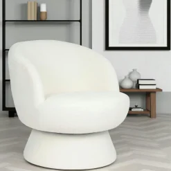 IENA Fauteuils En Tissu|Fauteuil blanc pivotant - tissu chenille, style rétro