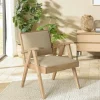 DIKA Fauteuils En Tissu|Fauteuil bois exotique clair tissu beige