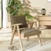 DIKA Fauteuils En Tissu|Fauteuil bois exotique clair tissu kaki