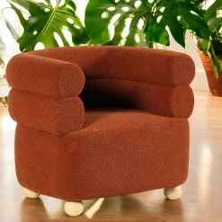 IENA Fauteuils En Tissu|Fauteuil cabriolet design tissu bouclé terracotta
