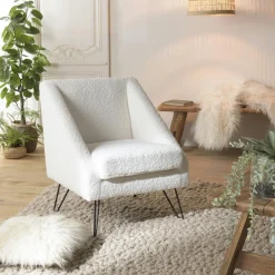 TIM Fauteuils En Tissu|Chaises Bouclettes|Fauteuil club blanc tissu bouclette