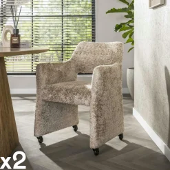 CREEK Meubles De Bureau·Fauteuils De Bureau|Meubles De Cuisine·Chaises|Fauteuil confortable à roulettes tissu cosy beige (x2)