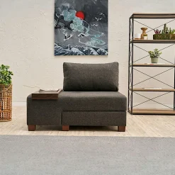 BUZON Fauteuils Convertibles|Fauteuils En Tissu|Fauteuil convertible anthracite chenille, plateau gauche