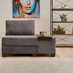 BUZON Fauteuils Convertibles|Fauteuils En Tissu|Fauteuil convertible anthracite chenille, plateau gauche