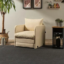 ORURO Fauteuils En Tissu|Fauteuils Convertibles|Fauteuil convertible beige lin 1 place couchage 200 cm