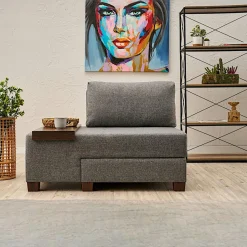 BUZON Fauteuils En Tissu|Fauteuils Convertibles|Fauteuil convertible gris en lin, plateau gauche