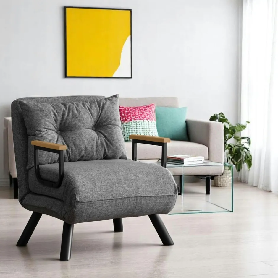 MODI Fauteuils En Tissu|Fauteuils Convertibles|Fauteuil convertible gris clair - coussin assorti