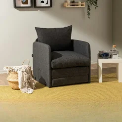ORURO Fauteuils En Tissu|Fauteuils Convertibles|Fauteuil convertible gris foncé lin couchage 200 cm