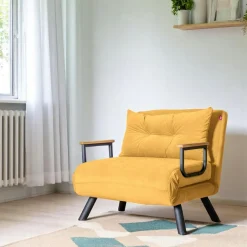 MODI Fauteuils En Tissu|Fauteuils Convertibles|Fauteuil convertible moutarde - coussin assorti