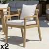 BAHIA Chaises De Jardin|Fauteuil de jardin acacia naturel dossier tressé et coussins (lot de 2)