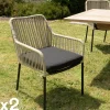GIJON Chaises De Jardin|Fauteuil de jardin cordage couleur naturelle 1 coussin noir (lot de 2)