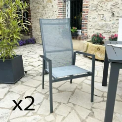 Oslo Chaises De Jardin|Meubles En Aluminium Brafab|Fauteuil de jardin en aluminium avec dossier réglable gris anthracite (lot de 2)