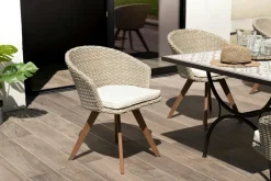 BAHIA Chaises De Jardin|Fauteuil de jardin en résine tressée couleur naturelle coussin écru