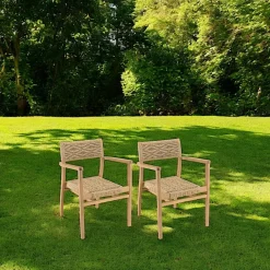 SUMMER Chaises De Jardin|Fauteuil de jardin en teck tressage motif losanges (lot de 2)